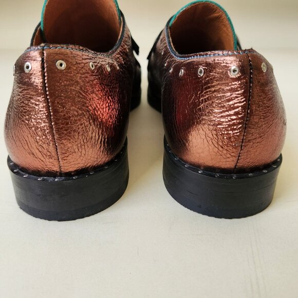 Girotti Metallic Leather Oxford Shoes Buckles Steampunk Luxury Handmade Unique 4 - Picture 6 of 16